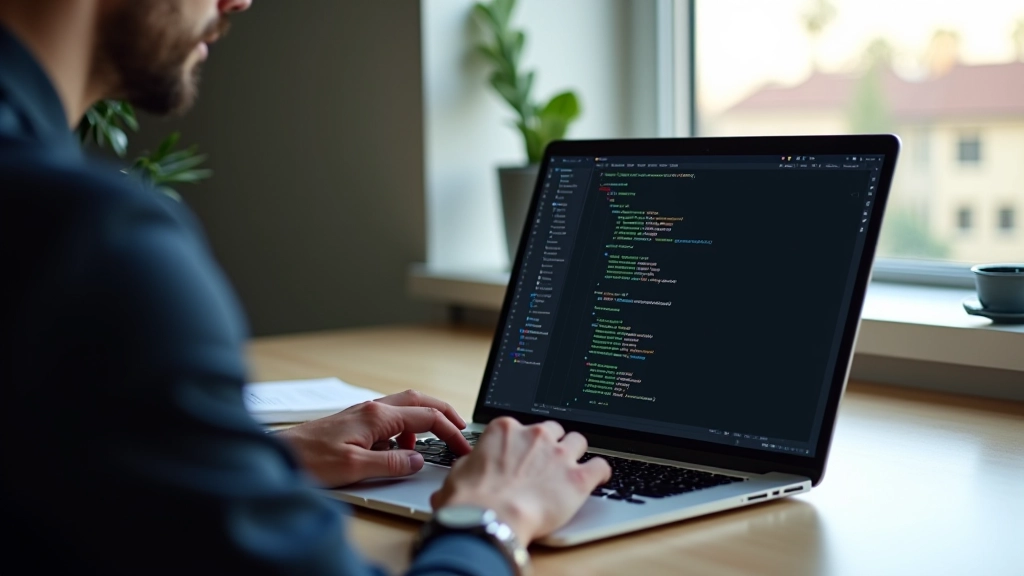 Schermo di un computer che mostra il codice CSS con layout Grid su uno sfondo di ufficio moderno